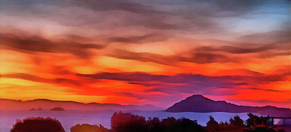 Sunset Art Print featuring the painting Paros island sunset by George Rossidis