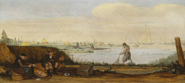 17th Century Art Art Print featuring the painting River Landscape with Boats and Fishermen by Arent Arentsz