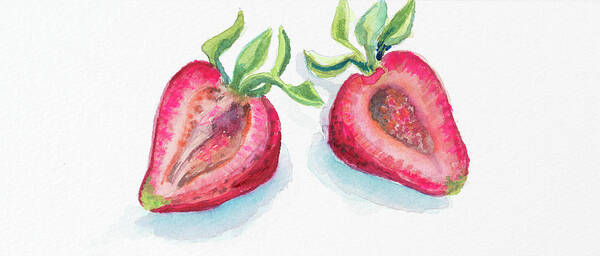 Strawberry Patch - D Cut In Half Berry Art Print featuring the painting Strawberry Patch - D. Cut In Half Berry by Joanne Porter