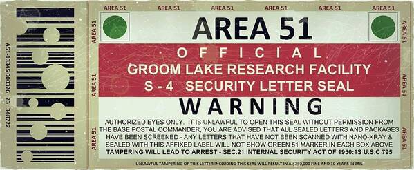 Dispatch Art Print featuring the digital art 1982 Area 51 - Groom lake Security Postal Seal - Mail Art Post by Fred Larucci