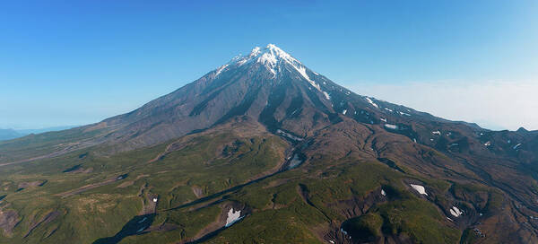 Volcano Art Print featuring the photograph Aerial panorama of Koryaksky volcano by Mikhail Kokhanchikov