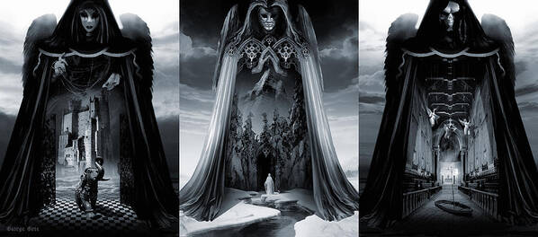  Fallen Angel Demon Religion Faith Skull Death Angels Deities Art Print featuring the digital art Angels of Infinity Light Mercy by George Grie