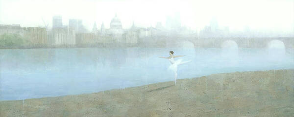 Ballerina Art Print featuring the painting Ballerina on the Thames by Steve Mitchell