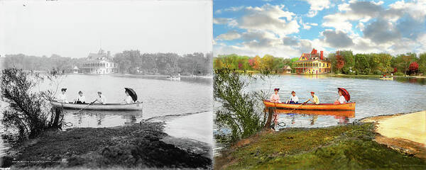 Chicago Art Print featuring the photograph City - Chicago, IL - Boating at Garfield Park 1907 - Side by Side by Mike Savad