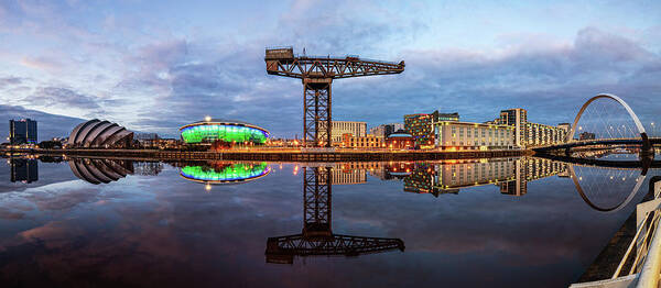 Glasgow Art Print featuring the photograph Clyde Waterfront Pano Twilight 2020 by Grant Glendinning