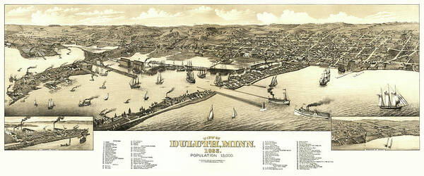 Duluth Art Print featuring the drawing Duluth, Minnesota, 1883 by Henry Wellge