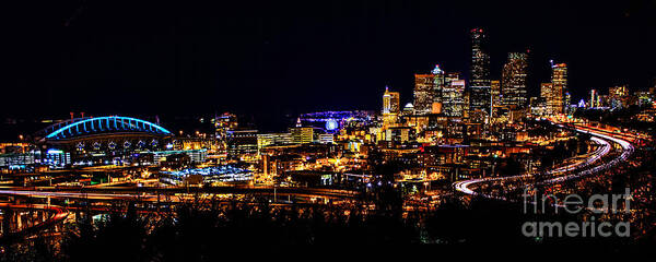 City Art Print featuring the photograph Lights of Seattle Pano by Rod Best