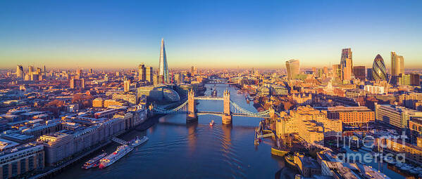 Aerial Art Print featuring the photograph London and the Tower Bridge by Heyengel