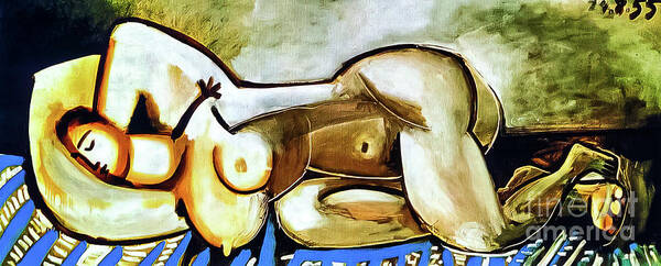 Lying Art Print featuring the painting Lying Naked Woman I by Pablo Picasso 1955 by Pablo Picasso