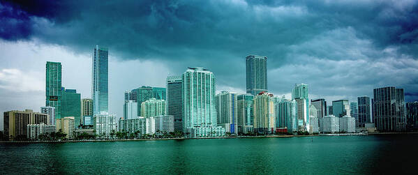 Biscayne Bay Art Print featuring the digital art Miami Skyline from Biscayne Bay by SnapHappy Photos