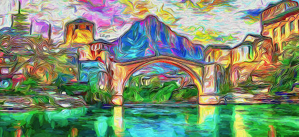 Paint Art Print featuring the painting Old bridge 4 by Nenad Vasic