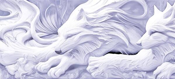 Digital White Snow Wolf Sculpture Art Print featuring the digital art Snow Wolves by Beverly Read