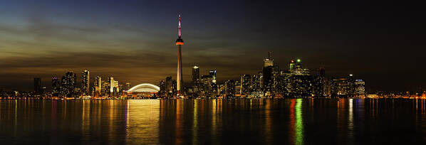 Toronto Sky Line Panorama Art Print featuring the photograph Toronto Evening Sky line Panorama #1 by Peter V Quenter