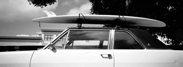 Photography Art Print featuring the photograph Usa, California, Surf Board On Roof by Panoramic Images