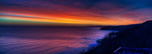 Europe Art Print featuring the photograph A Bright Colored Sunrise Panoramic at Scarborough UK by Dennis Dame