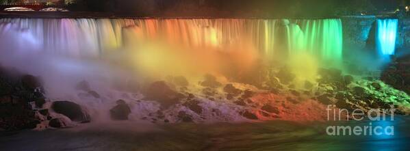 Niagara Falls Panorama Art Print featuring the photograph American Falls Evening Rainbow by Adam Jewell