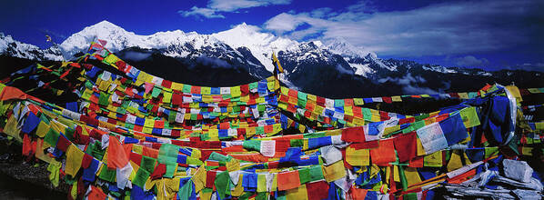 Chinese Culture Art Print featuring the photograph Buddhist Prayer Flags With Meili by Richard I'anson
