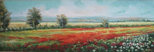 Summer Art Print featuring the painting Field of poppies by Sorin Apostolescu