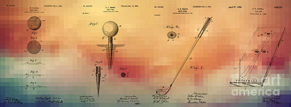 Golf Art Print featuring the digital art Golf art patents ball tee club game by Justyna Jaszke JBJart