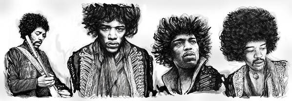 Jimi Hendrix Art Drawing Sketch Poster Art Print featuring the painting Jimi Hendrix art drawing sketch poster by Kim Wang