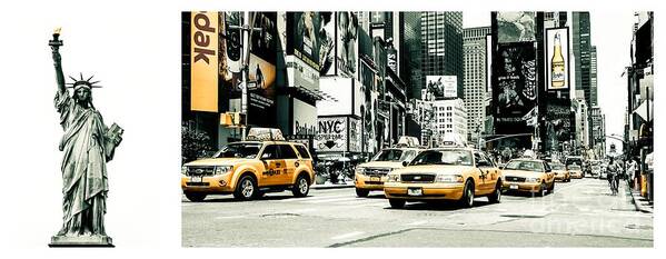 Nyc Art Print featuring the photograph NYC Yellow Cabs and Lady Liberty - ck1 by Hannes Cmarits