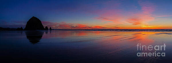 Cannon Beach Art Print featuring the photograph Oregon Coast Sunset Sandscape by Mike Reid