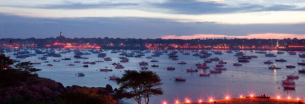Marblehead Harbor Art Print featuring the photograph Panoramic of the Marblehead Illumination by Jeff Folger