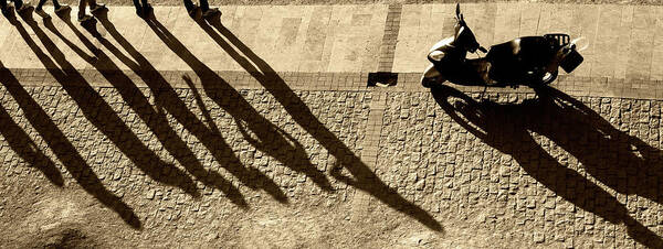 Working Art Print featuring the photograph People And Motorcycles Shadows by Okeyphotos