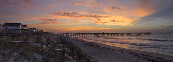 Fishing Pier Art Print featuring the photograph Sunrise on Topsail Island Panoramic by Mike McGlothlen