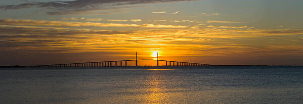 Photography Art Print featuring the photograph Sunrise Over Sunshine Skyway Bridge by Panoramic Images