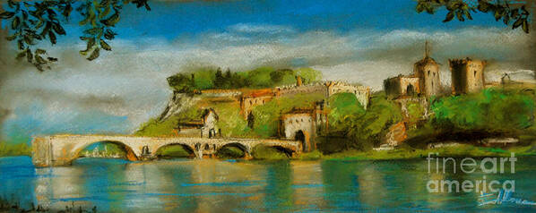 The Bridge Of Avignon Art Print featuring the pastel The Bridge Of Avignon by Mona Edulesco