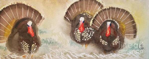 Bird Art Print featuring the painting Turkeys by Yoshiko Mishina
