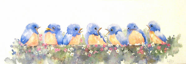 Birds Art Print featuring the painting Bluebird Friends #2 by Jerry Kelley