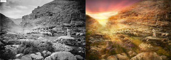 God Art Print featuring the photograph Bible - Psalm 23 - Yea, though I walk through the valley 1920 - Side by Side by Mike Savad