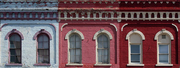 Eyebrow Windows Art Print featuring the photograph Blue Pink Red by Mary Bedy