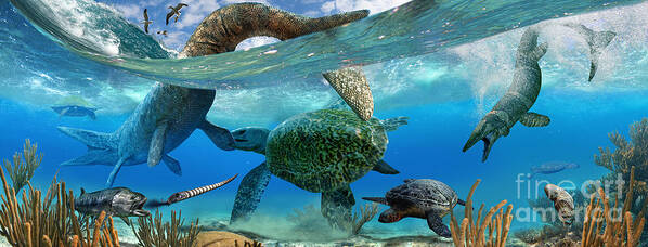 Paleoart Art Print featuring the digital art Cretaceous Marine Scene by Julius Csotonyi