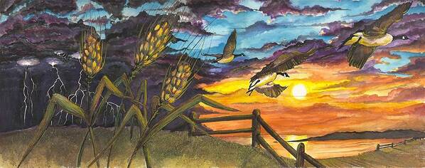 Farm Art Print featuring the painting Farm Sunset by Darren Cannell