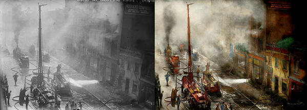 Fireman Art Print featuring the photograph Fireman - New York NY - Big stink over ink 1915 - Side by Side by Mike Savad