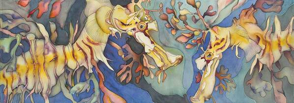 Sealife Art Print featuring the painting L'hippocampe jaune by Liduine Bekman