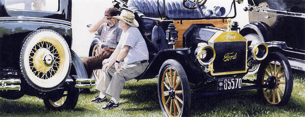 Antique Cars Art Print featuring the painting Men and their Toys by Denny Bond