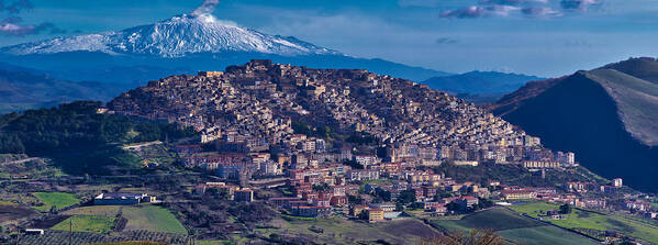 Volcano Art Print featuring the photograph Mt. Etna and Gangi by Richard Gehlbach