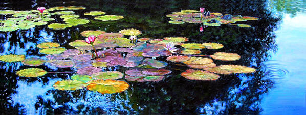 Water Lilies Art Print featuring the painting Peace Among the Lilies by John Lautermilch