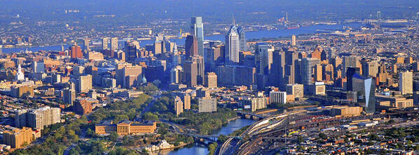 Philadelphia Skyline Art Print featuring the photograph Philadelphia Museum of Art and City Skyline Aerial Panorama by Duncan Pearson