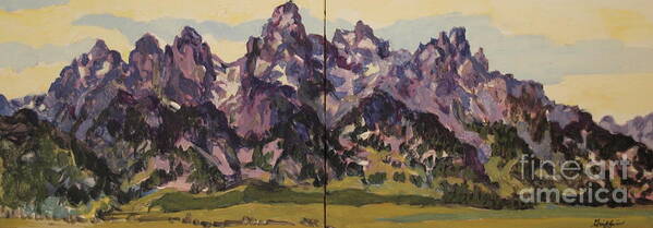 Tetons Art Print featuring the painting Purple Majesty by Patricia A Griffin