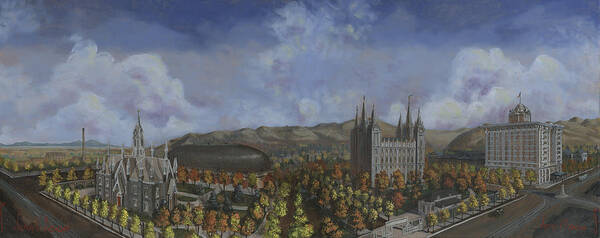 Temple Art Print featuring the painting Salt Lake City Temple Square Nineteen Twelve by Jeff Brimley