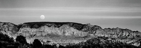 Sedona Art Print featuring the photograph Sedona Moonrise, Black and White by Adam Morsa