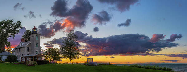 Sodus Bay Lighthouse Art Print featuring the photograph Sodus Bay Lighthouse At Sunset by Mark Papke