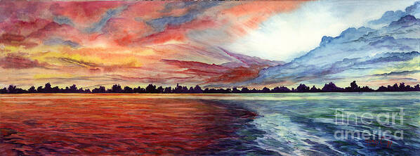 Sunrise Art Print featuring the painting Sunrise Over Indian Lake by Nancy Cupp
