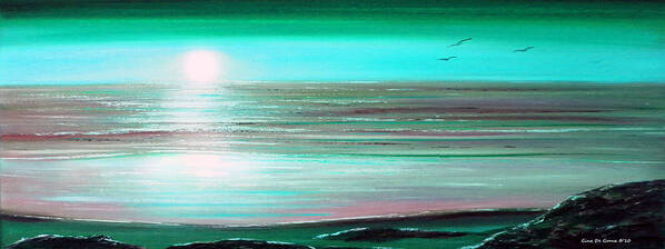 Sunsets Art Print featuring the painting Teal Panoramic Sunset by Gina De Gorna