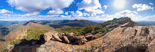 Wilpena Pound St Mary Peak Flinders Ranges South Australia Australian Outback Landscape Landscapes Pano Panorama Art Print featuring the photograph Wilpena Pound and St Mary Peak by Bill Robinson
